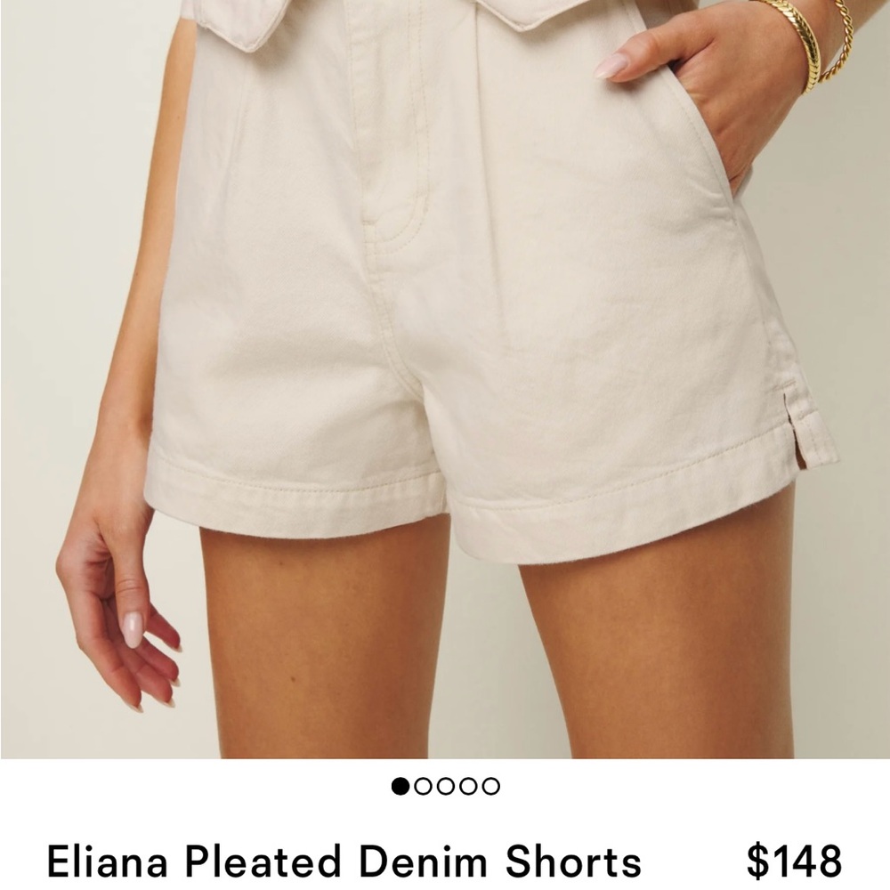 Reformation Eliana Pleated Denim Shorts in Fior Di Latte